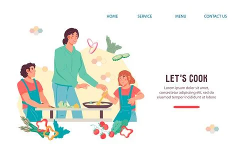 Kids cooking class website. Culinary master classes for children, flat vector Stock Illustration