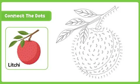 Kids counting activity with litchi dot to dot puzzle and educational worksh.. Stock Illustration