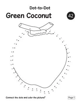 Kids Counting Activity Puzzle Page Featuring Green Coconut Connect the Dots Stock Illustration