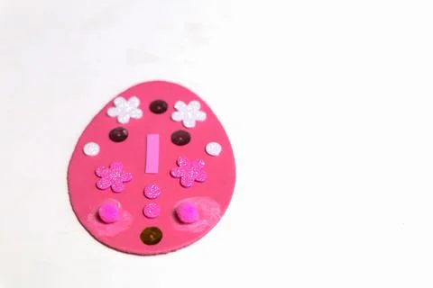 Kids creative easter craft making diy paper egg decorations. Stock-Fotos