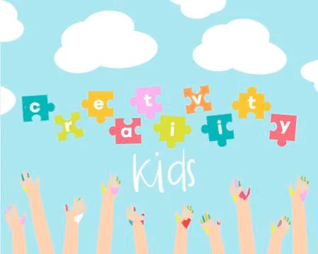 Kids creativity vector illustration. Vector background. Banner, flyer for k.. Illustrazione stock