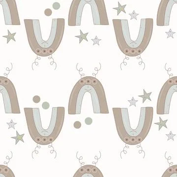 Kids cute rainbows seamless pattern, rainbow, stars and polka dots repeat p.. 스톡 일러스트