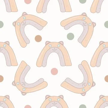 Kids cute rainbows seamless pattern, rainbow, stars and polka dots repeat p.. イラスト素材