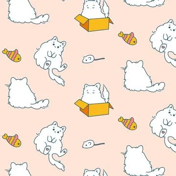 Kids cute seamless pattern with cat. Background. Print for T-shirts, textil.. 스톡 일러스트