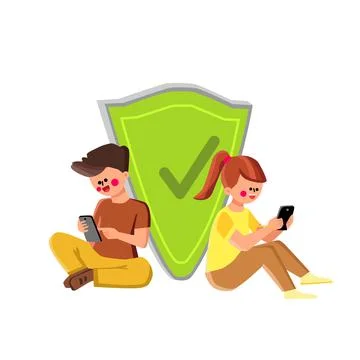 Kids Cyber Safety Connection Technology Vector イラスト素材