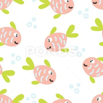 Kids design fish pattern, seamless background Ilustração Stock