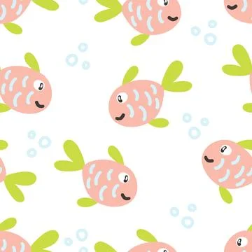 Kids design fish pattern, seamless background Stock Illustration