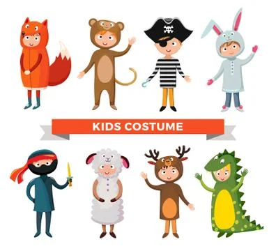 Kids different costumes isolated vector illustration Illustrazione stock