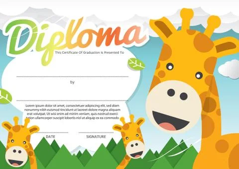 Kids Diploma Certificate Template Vector Illustration Stock-Illustration