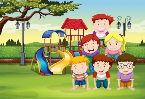 Kids doing human pyramid on grass Stock Illustration