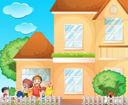 Kids doing laundry at home Stock Illustration