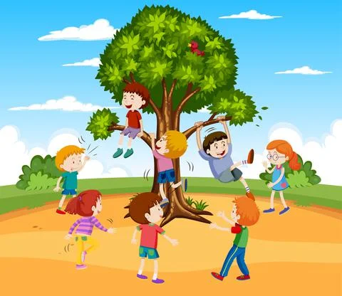 Kids doing physical activity Stock Illustration