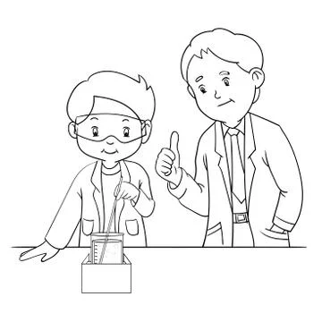Kids doing science lab experiment with teacher Stock Illustration