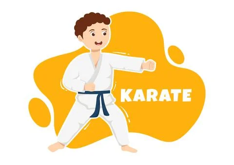 Kids Doing Some Basic Karate Martial Arts Moves, Fighting Pose and Wearing .. Stock Illustration
