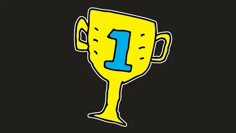 Kids drawing black Background with theme of trophy number one Stock Footage 103187055