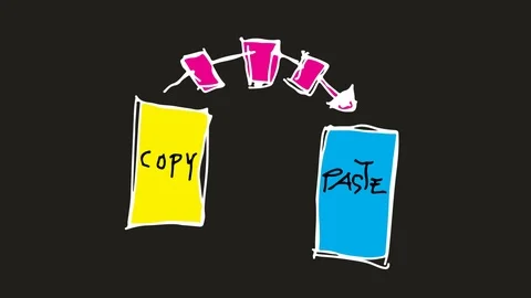 Kids drawing black screen with theme of  copy paste Stock Footage 100838973