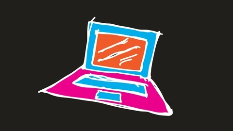 Kids drawing black screen with theme of laptop  Stock Footage 100839436