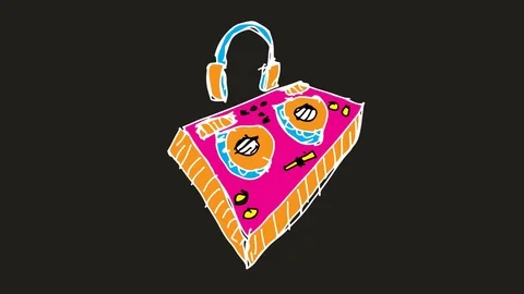 Kids drawing black screen with theme of dj device  Video stock 101190680