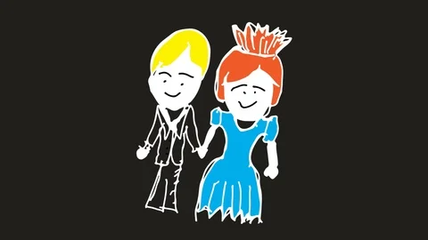 Kids drawing black screen with theme of married  Stock Footage 101195138