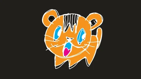 Kids drawing black screen with theme of cat  Stock Footage 101786904