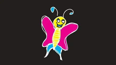 Kids drawing black screen with theme of butterfly  Stock Footage 101791218