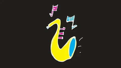 Kids drawing black screen with theme of trumpet  Stock Footage 101946189