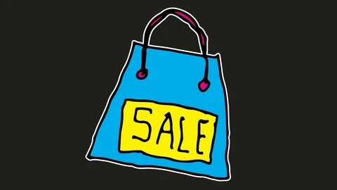 Kids drawing black screen with theme of sale Stock Footage 103234950