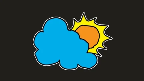 Kids drawing black screen with theme of the sun is cloudy Stock Footage 103409838