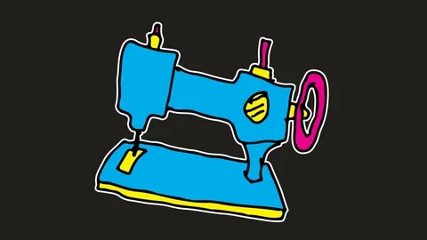 Kids drawing black screen with theme of sewing machine Stock Footage 103412118