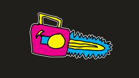 Kids drawing black screen with theme of Chainsaw Stock Footage 103412252