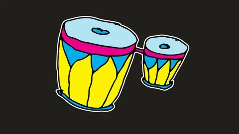 Kids drawing black screen with theme of drum percussion Stock Footage 103955970