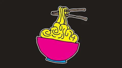 Kids drawing black screen with theme of noodles Stock Footage 103957451