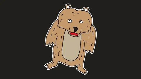 Kids drawing black screen with theme of brown bear Stock Footage 105451390
