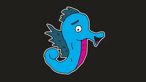 Kids drawing black screen with theme of Seahorses Stock Footage 105452123
