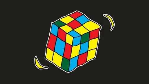 Kids drawing black screen with theme of rubik Stock Footage 106091446