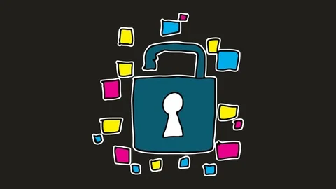 Kids drawing black screen with theme of digital security Video stock 106095270
