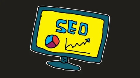 Kids drawing black screen with theme of search engine optimization Stock Footage 106095520