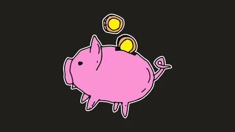 Kids drawing black screen with theme of piggy bank Stock Footage 106633058