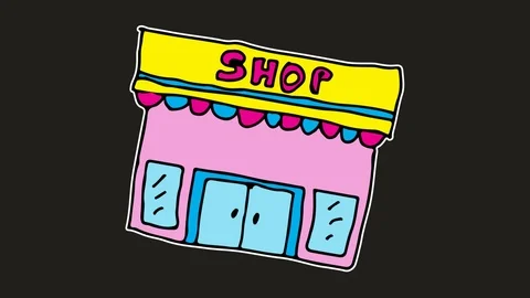 Kids drawing black screen with theme of shop Stock Footage 106635528