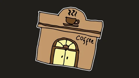 Kids drawing black screen with theme of coffee shop Stock Footage 106635599