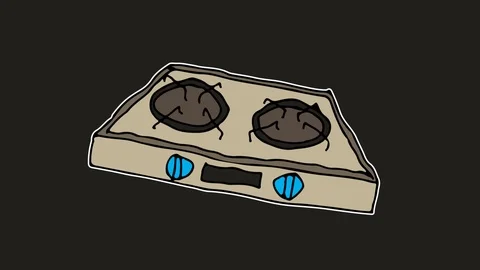Kids drawing black screen with theme of stove Stock Footage 106850893