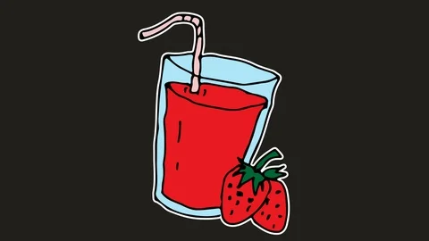 Kids drawing black screen with theme of Strawberry juice Stock Footage 107052144