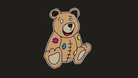 Kids drawing black screen with theme of Teddy bear Stock Footage 107366331