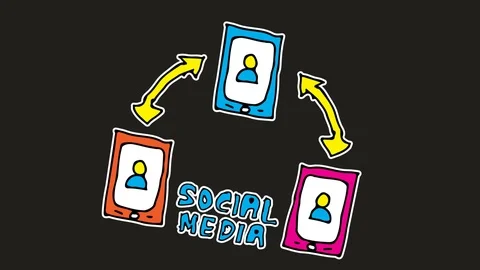 Kids drawing black screen with theme of social media Stock Footage 107424954
