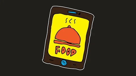 Kids drawing black screen with theme of food application Stock Footage 107829604