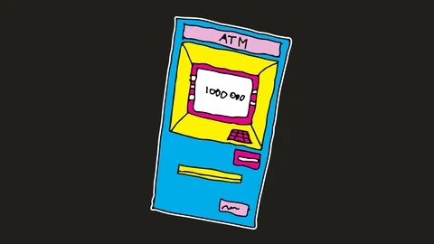 Kids drawing black screen with theme of ATM machine Stock Footage 107829706