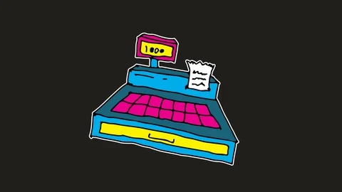 Kids drawing black screen with theme of cash register Stock Footage 107829798