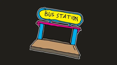 Kids drawing black screen with theme of bus station Stock Footage 107830373