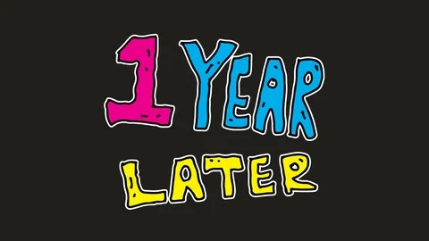 Kids drawing black screen with theme of 1 year later Stock Footage 111455825