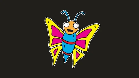 Kids drawing black screen with theme of butterfly Stock Footage 111456090